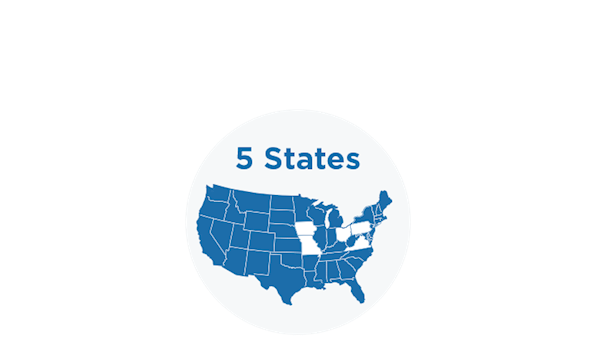 Blue Icon of the United States with 5 Highlighted States